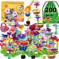 LANNEY Flower Garden Building Toys, 200 Pcs Build A Garden Toy Set For Girls Kids Age 3 4 5 6 7 Year Old Toddlers Boys, Educational Stem Toy Pretend Gardening Gifts For Birthday Christmas