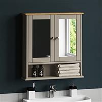 Bath Vida Double Door Bathroom Cabinet, Wood, White, Mirrored Wall Mounted Storage Furniture