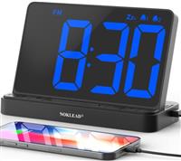 NOKLEAD Digital Alarm Clock - Bedside Clock with 5 Optional Alarm Sounds, Full Dimmer, Adjustable Alarm Volume, Easy to Use Digital Clock with USB Charger, Large 6.5" LED Display, Snooze and 12/24Hr