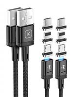 Kuulaa 3-in-1 Magnetic Charging Cable 2 Pack (1M + 2M) Magnetic Charger 3A Fast Charge Magnetic Phone Charger USB C Data Cable Nylon Braided with Led Light for iPhone/Samsung/Micro USB Devices,