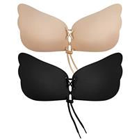 Bafully Invisible Adhesive Strapless Bra 2 Pack Sticky Push Up Silicone Bra with Drawstring for Women