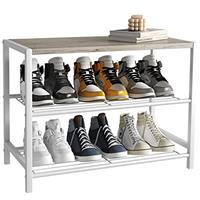HOME BI Industrial Shoe Rack, Metal Shoe Storage Organizer, Shoe Shelves with Stable Metal Frame, Durable Shoe Shelf for Closet, Hallway, Entryway, Living Room