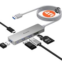 Aceele 6 in 1 USB 3.0 Hub with 1.2M Extended Cable, Micro Port for Power Supply, 3*USB A and SD/TF, High-Speed Data Splitter Adapter for PS5, Mobile HDD, USB A Desktop PC and Laptop, Flash Drive