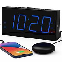 ROCAM Extra Loud Alarm Clock with Vibrating Shaker Bed for Heavy Sleepers, Dual Digital Alarm Clock for Bedrooms, 7" Large Display,Snooze, Dimmable and Battery Backup