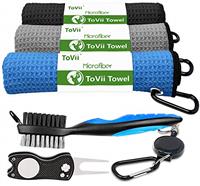 ToVii Golf Towel Microfiber Waffle Pattern Club Groove Cleaner Brush Foldable Divot Tool with Magnetic Golf Gifts Accessories Set Black