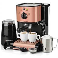 7 Pc All-in-One Espresso & Cappuccino Maker Machine Barista Bundle Set w/Built-in Steam Wand (Inc: Coffee Bean Grinder, Portafilter, Frothing Cup, Spoon w/Tamper & 2 Cups)