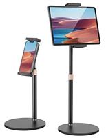 Jumkeet Tablet Stand Holder, Adjustable Height Tablet & Phone Stand for Desk, 360 Rotating Aluminum Metal Mount Compatible for iPad Pro Air Mini, iPhone, Samsung, Kindle 4.7-12.9"