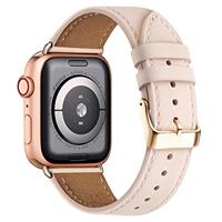 QAZNZ Leather Straps for Apple Watch Strap 44mm 45mm 49mm 42mm, Men Women Replacement Genuine Leather Strap for Apple Watch Series 9 8 7 6 5 4 3 2 1 & iWatch SE,Ultra (44mm,Black/Rose gold)