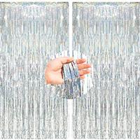 BRAVESHINE 2Pack Foil Fringe Curtain Backdrop, Sparkle Tinsel Metallic Curtains for Birthday Party Wedding Photo Backdrop Christmas Halloween Disco Party Decorations