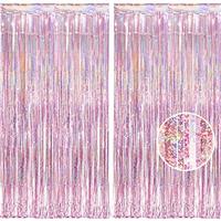 BRAVESHINE 2Pack Foil Fringe Curtain Backdrop, Sparkle Tinsel Metallic Curtains for Birthday Party Wedding Photo Backdrop Christmas Halloween Disco Party Decorations