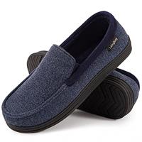 LongBay Men's Moccasin Slippers Memory Foam Plush Fleece House Shoes in Indoor Outdoor