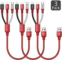 ASICEN 3pcs Multi USB Charging Cable 3A, 3 in 1 Braided USB Fast Charger Cord Connector with Phone/Micro USB/Type C Port for Cell Phones/Galaxy S9 S8 S7/Pixel/LG/Tablets and More(Red, 1ft/35cm)