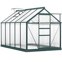 Outsunny Polycarbonate Greenhouse, Large Walk-In Green House with Slide Door and Window, Garden Plants Grow House with Aluminium Frame and Foundation