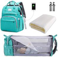SNDMOR Baby Changing Bag Backpack, Nappy Changing Bags Large Capacity, Portable Travel Diaper Bag with Foldable Cot Bed, Baby Bed Backpack
