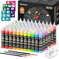 Shuttle Art 3D Fabric Paints, 3D Fabric Permanent Paint with Brushes and Stencils, Textile Paints with Metallic Glitter & Glow in The Dark Colours for Textile Fabric T-Shirt Glass Wood