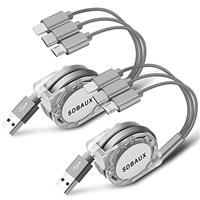 Multi Charging Cable [1M 3A 2Pack], 3 in 1 Retractable USB Fast Charger Cord with Micro USB Type C Lightning Cable Connector for iPhone, Android Galaxy, Huawei, Moto, LG, Sony, Xiaomi
