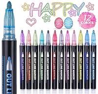 ECtury Glitter Pens, Arts and Crafts for Kids, Teenage Girls Gifts Birthday Presents, 24 Colouring Pens Outline Marker Pens for Scrapbook, Art Supplies, Gifts for 4-12 Year Old Girls