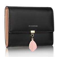 FT FUNTOR PU Leather Wallet with Leaf Pendant Purse for women