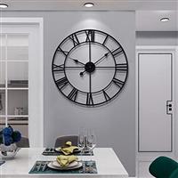 HAITANG Vintage Large Wall Clock Round Metal Silent Non-ticking Battery Operated Clocks for Living Room,Bedroom,Kitchen Decor