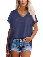 Aokosor T Shirts for Women V Neck Summer Tops Ladies Extended Shoulder Tshirt