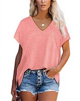 Aokosor T Shirts for Women V Neck Summer Tops Ladies Extended Shoulder Tshirt