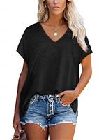 Aokosor T Shirts for Women V Neck Summer Tops Ladies Extended Shoulder Tshirt