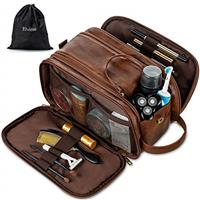 Elviros Water-Resistant PU Leather Toiletry Bag for Men Large Travel Wash Bag Shaving Dopp Kit Bathroom Gym Toiletries Makeup Organizer with Wet Dry Compartment