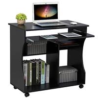 Yaheetech Movable Computer Office Desk PC Laptop Table Home Office Furniture with Sliding Keyboard 2 Shelves Study Workstation on Wheels