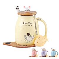 Cat Mug Cute Ceramic Coffee Cup with Lovely Kitty lid Stainless Steel Spoon,Novelty Morning Cup Tea Milk Christmas Mug Gift 380ML