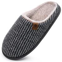 ONCAI Mens Slippers Memory Foam Slippers Slip On Warm Fluffy House Indoor/Outdoor Shoes With Anti-skid Sole