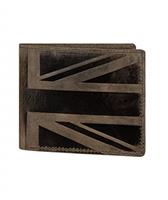 Hudson & James Designer London Real Distressed Leather Mens Wallet with Zip Coin Pocket Credit Card Holder Bifold Purse UK Union Jack
