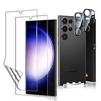 TAURI 2+2 Pack Screen Protector Designed for S23 Ultra 5G, 2 Pack [Self-Healing] TPU Film + 2 Pack Camera Lens Protector, [Case Friendly] Support Fingerprint Unlock, Bubble Free