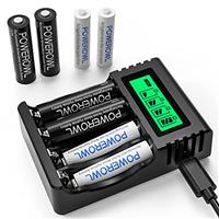 POWEROWL AA AAA Rechargeable Batteries with Charger, 4 Bay Battery Charger (USB Fast Charging, Independent Slot)