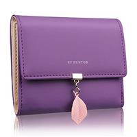 FT FUNTOR PU Leather Wallet with Leaf Pendant Purse for women