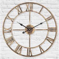 LENAUQ Silent Metal Skeleton Wall Clock,European Farmhouse Vintage Clock with Roman Numeral, Non-Tic