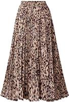 comefohome Womens Leopard Print Skirt Long Maxi Elasticated Waist Pleated A Line Skirts Boho Ladies