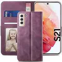 YATWIN Compatible with Samsung Galaxy S21 Case, Flip Wallet Leather Case with Card Slot and Shockproof Function Kickstand Phone Cases Cover for Samsung S21 - Wine Red