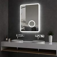 EMKE LED Bathroom Mirror with Shaver Socket, Bathroom Mirror with LED Lights, Backlit Wall Mounted Smart Mirror with 3X Magnifier, Bluetooth Speaker, Touch Sensor, Dimmable