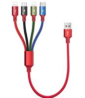 Minlu 4-in-1 Multi Charger Cable 3.5A, 35cm Nylon Braided Multiple Charging Cable with 2 Phone Micro USB Type C for Phone 12 11 Xs Xr X 8 7 6 5, Samsung Galaxy, Huawei, Google Pixel Kindle, Nokia, LG, Kindle