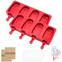 Ice Cream Mould,Ice Lolly Mould,2 Pack Silicone Popsicle Mold for Kids,Homemade Oval Popsicle Maker Cakesicle Molds with 2 Lids & 100 Wooden Sticks for DIY Ice Cream
