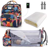 SNDMOR Baby Changing Bag Backpack, Nappy Changing Bags Large Capacity, Portable Travel Diaper Bag with Foldable Cot Bed, Baby Bed Backpack