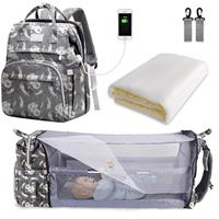 SNDMOR Baby Changing Bag Backpack, Nappy Changing Bags Large Capacity, Portable Travel Diaper Bag with Foldable Cot Bed, Baby Bed Backpack