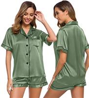 SWOMOG Pyjamas for Women Silk Satin Pyjama Bride Pjs Set Two Piece Pj Sets Button Down Sleepwear Loungewear