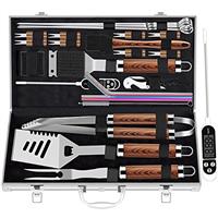 ROMANTICIST 26pcs Extra Thick Stainless Steel Grill Tool Set for Men, Heavy Duty Grilling Accessory Kit for Backyard, BBQ Utensils Gift Set with Meat Thermometer in Aluminum Case for Birthday