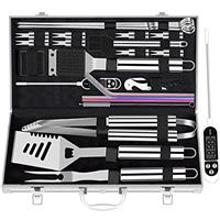 ROMANTICIST 26pcs Extra Thick Stainless Steel Grill Tool Set for Men, Heavy Duty Grilling Accessory Kit for Backyard, BBQ Utensils Gift Set with Meat Thermometer in Aluminum Case for Birthday