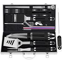 ROMANTICIST 26pcs Extra Thick Stainless Steel Grill Tool Set for Men, Heavy Duty Grilling Accessory Kit for Backyard, BBQ Utensils Gift Set with Meat Thermometer in Aluminum Case for Birthday