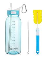 VENNERLI Sports Water Bottle with Straw 1Litre Leakproof Durable Tritan BPA Free Gym Flip Sipper Bottle Dustproof with Marking Dustproof Leakproof