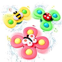 Hooku 3 Pcs Simple Dimple Suction Cup Spinner Toys, Early Education, Spinning Top/Sensory Bath Travel Toys, Best Gifts for Toddler Boy Girl Baby