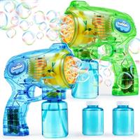 JOYIN 2 Bubble Guns with 2 Bottles Refill Solution (10 oz Total) for Kids, Bubble Blower for Party Favors, Summer, Outdoor, Easter, Birthday Gift