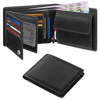 HOCRES Wallets for Mens Muti-Functional RFID Blocking Leather Slim Wallet with 15 Credit Card Holders, 2 Banknote Compartments & 2 ID Window Minimalist Wallets Men with Gift Box